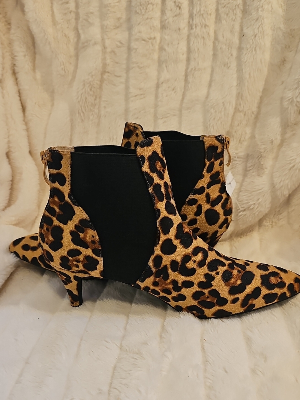 Leopard Print Pointed Ankle Booties with Kitten Heel - Black & Brown